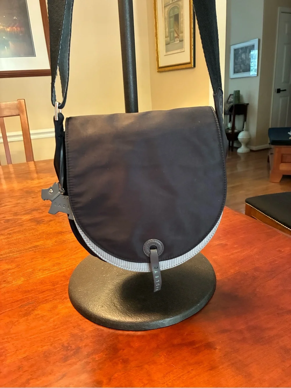 RADLEY LONDON Black Crossbody Saddle Bag with Gray Trim